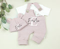 Baby Set in Rosé mit Latzhose und passender Mütze aus Rib-Jersey von VOODULU