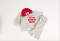 Baby Set mit roter Petit Amour Mütze, Oversize Pullover und beiger Leggings von VOODULU
