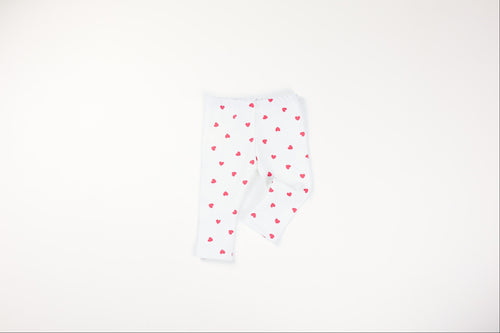 Baby Leggings in Weiß mit roten Herzen aus Rib-Jersey von VOODULU
