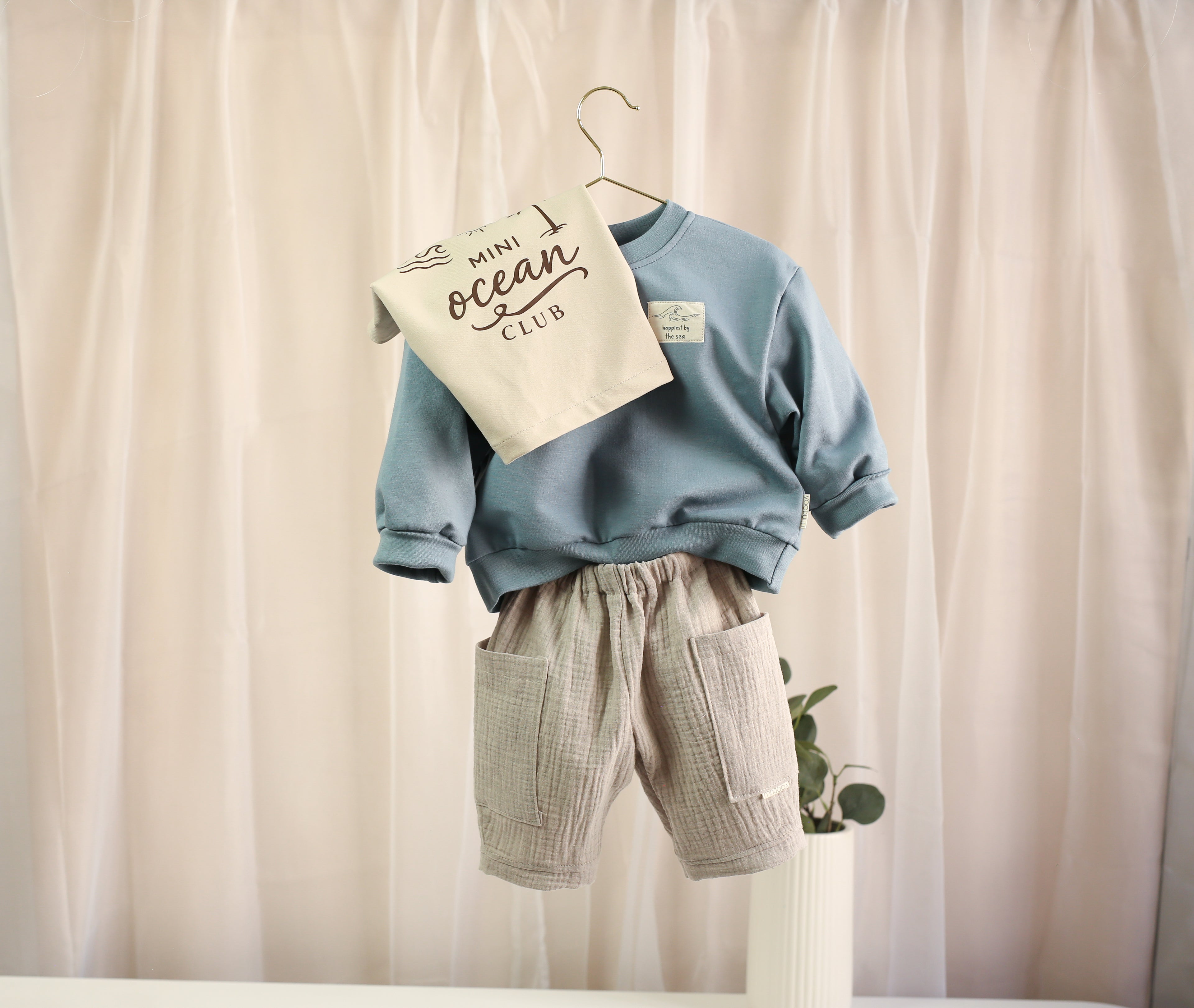 Oversize Pullover „Happiest by the Sea“ – Dusty Blue