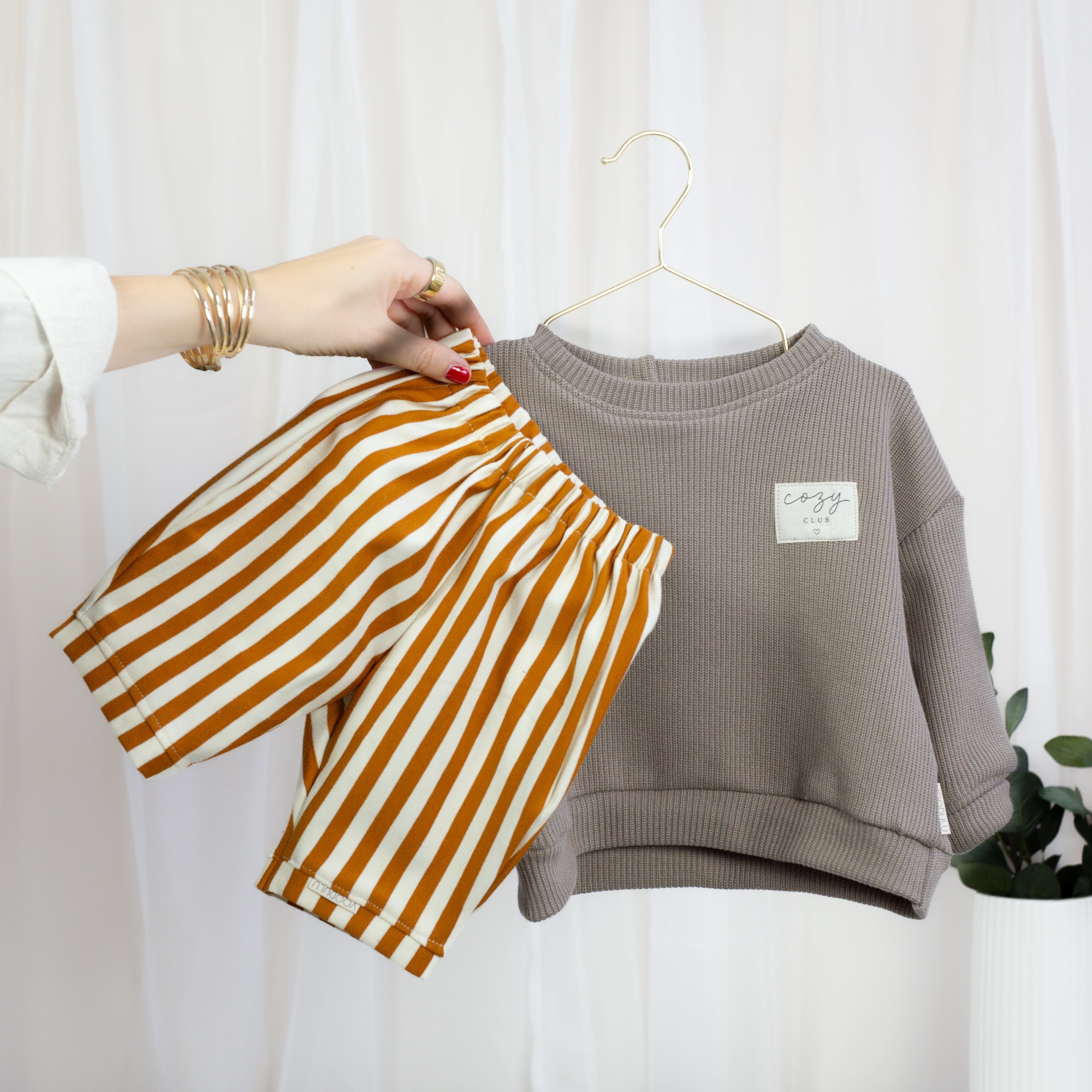 Cozy Stripe Set – Taupe/Orange